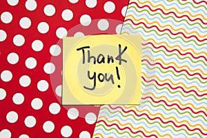 Thank you card with vibrant colors, dots and lines on background, thankfulness concept