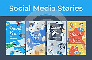 Thank you for choosing us social media stories template set vector thankfulness expression message