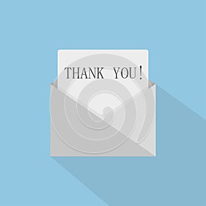 Thank you concept with open envelope. The letter says thank you. Vector