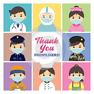 Thank you Covid-19 Frontline workers flat design