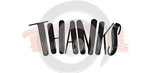 Thank you creative lettering. Gratitude brushstroke handwritten expression vector phrase on pink. Thankfulness and