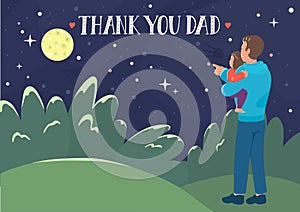 Thank you Dad. Father`s Day greeting card. Father shows her daughter a moon