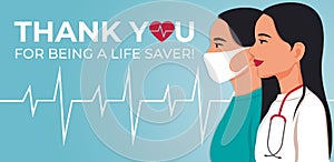 Thank you doctor and Nurses and medical personnel. Vector illustration