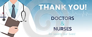 Thank You Doctor and Nurses For Saving Our Lives from COVID-2019 banner template.-vector illustration