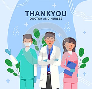 Thank you doctors and nurses working in the hospitals and fighting the coronavirus, vector illustration