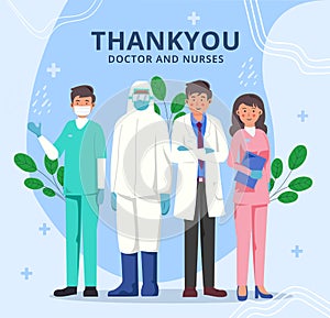 Thank you doctors and nurses working in the hospitals and fighting the coronavirus, vector illustration