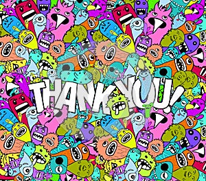 Thank you doodle hipster colorful background