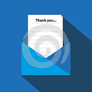 thank you with envelope on blue