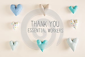 Thank You Essential Workers message with blue heart cushions