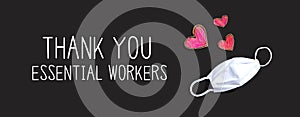 Thank You Essential Workers message with face mask and heart drawings