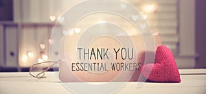 Thank You Essential Workers message with a red heart