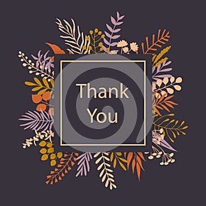 Thank you floral twigs branches frame greeting card