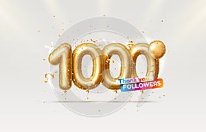 Thank you followers peoples, 1k online social group, happy banner celebrate, Vector photo