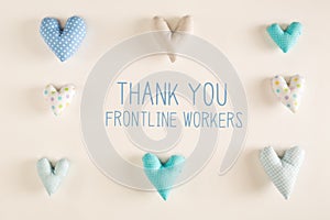Thank You Frontline Workers message with blue heart cushions
