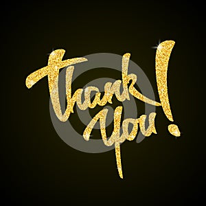 Thank you - gold glitter hand lettering on black