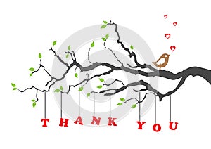 'Thank you' greeting card with bird