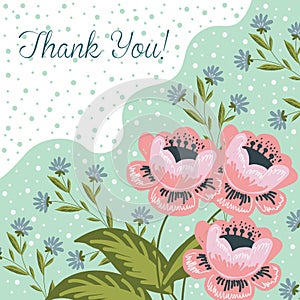 Thank you. Hand drawng brush picture . Doodle Flowers and leaves arrangements. Vector photo