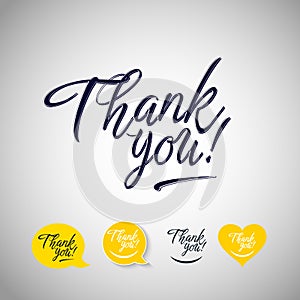 Thank you hand lettering, four emotion icons