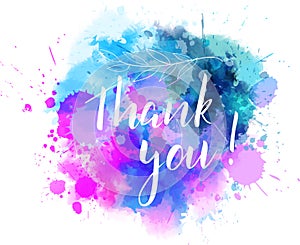 Thank you lettering on watercolored background
