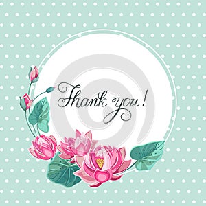 Thank you, hand lettering with pink lotus flowers and frame