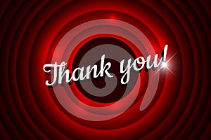 Thank you handwrite title on movie ending red circle waves screen background. Old cinema promotion announcement vector