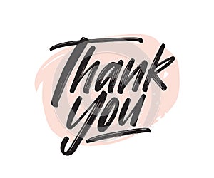 Thank you handwritten black ink lettering. Gratitude expression vector brush pen phrase. Thankfulness and appreciation photo