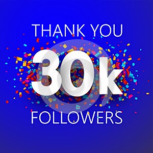 Thank you, 30k followers. Card with colorful confetti.