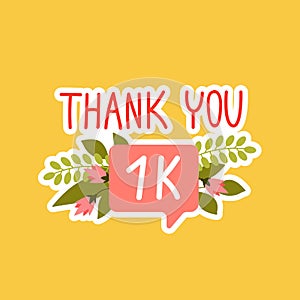 Thank you 1k followers, floral congratulation insta badge to celebrate new users photo