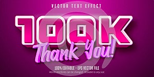 Thank you 100k text, editable text effect