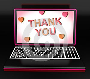 Thank You On Laptop Shows Appreciation Thanks And Gratefulness