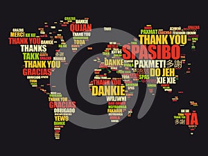 Thank You in many languages World Map in Typography