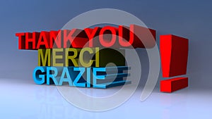 Thank you merci grazie on blue