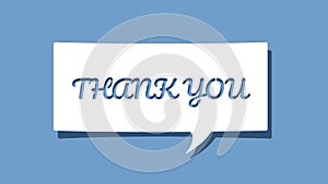 Thank you message on cutout white paper speech bubble on blue background