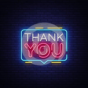 Thank You Neon Text Vector. Thank You neon sign, design template, modern trend design, night neon signboard, night