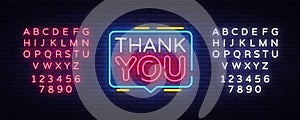 Thank You Neon Text Vector. Thank You neon sign, design template, modern trend design, night neon signboard, night