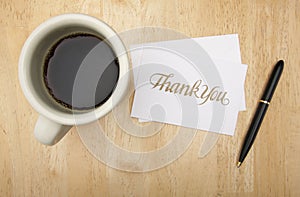 Thank You Note Card, Pen and Coffee