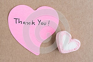 Thank you note in heart shape paper