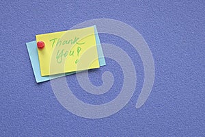 Thank you note pin on blue board