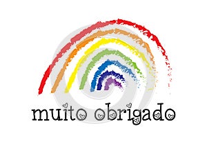 Thank you in Portuguese with a rainbow vector