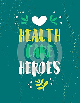 Thank you poster for doctors with heart and plants on green background. Vector