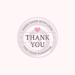 Thank you for purchase card handmade with love pink heart design template line vintage vector