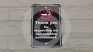 Thank you for respecting our non-smoking environment sign