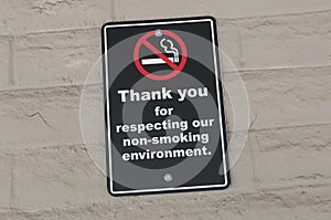 Thank you for respecting our non-smoking environment sign