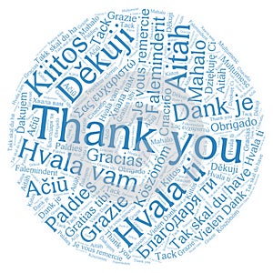 Thank you round word cloud many languages