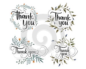 Thank you script decorated by watercolor floral illustration