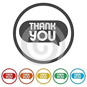 Thank you speech bubble ring icon, color set