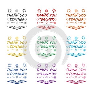 Thank You Teacher on blackboard background, Teacher`s Day icon or logo, color set