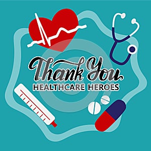 Thank You text healthcare heroes sign with doctor