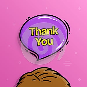 Thank you text inside speech bubble with human head. Vector.