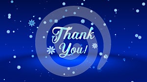 Thank You Text On Magic Blue Shiny Snowflakes Particles Falling Glitter Sparkles Dust With Light Floor